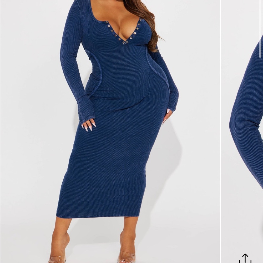 Fashion Nova Blue Mineral Wash Midi Dress